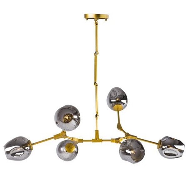 Pendant lamp MODERN ORCHID-6 gold & grey 130 cm